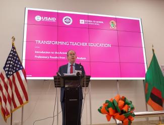 U.S. Embassy Chargé d’Affaires David Young delivers remarks at the Transforming Teacher Education in Zambia Activity Launch