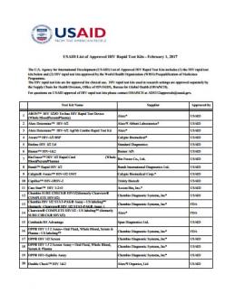 Screenshot of the cover for the USAID List of Approved HIV and AIDS Rapid Test Kits – February 2017