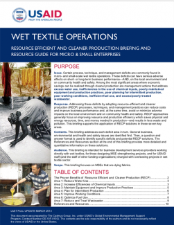 MSE Sub-Sector Briefing: Wet Textile Operations (2013)