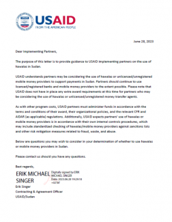 USAID Sudan Guidance on Use of Hawalas June 28, 2023