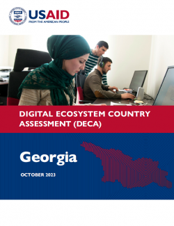 Cover photo for Georgia Digital Ecosystem Country Assessment featuring three people working on computers