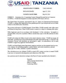 Vacancy Announcement - USAID Development Assistance Specialist (FSN Senior Advisor)