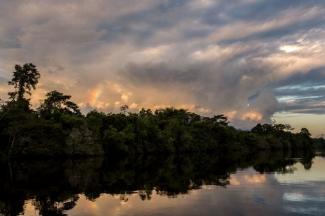 Sunset in the Amazon rainforest