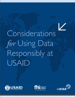 Cover for Considerations for Using Data Responsibly at USAID with blue background of world map