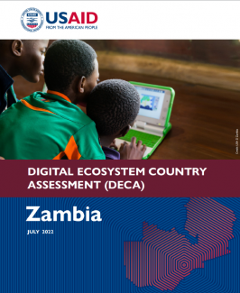 Cover of Zambia Digital Ecosystem Country Assessment with an image of three children looking at a laptop