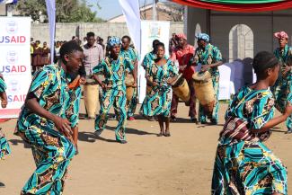 A local group of musicians and dancers perform at the launch of Lusaka Province COVID-19 vaccine drive in July. DISCOVER-Health, JSI