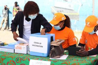 COVID-19 vaccination teams working hard at the Lusaka Province vaccine drive.