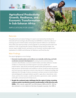 Policy Brief: Agricultural Productivity Growth, Resilience, and Economic Transformation in Sub-Saharan Africa: Implications for USAID 