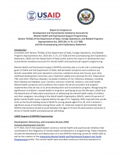 Report to Congress on Development and Humanitarian Assistance Accounts for Mental Health and Psychosocial Support Programming