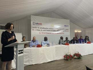 Ms. Anne Dudte Johnson, Deputy Chief of Mission at the U.S. Embassy in Conakry (giving her speech) represented the U.S. government at the workshop.