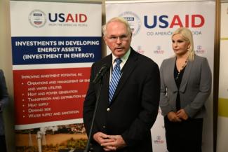Christopher Hill (left) and Zorana Mihajlović (right) at Launch of Regional USAID Investments in Energy project in Serbia.