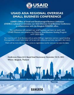 A 'Save the Date' flyer for the USID Asia Regional Overseas Small Business Conference