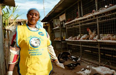 A woman with her poultry farm in Isiolo County, Kenya. She started her poultry farming business in 2009, and by 2021, she had 2,024 improved indigenous chickens. Photo Credit: Nevil Jackson, ACDI/VOCA