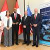 USA Charge D'Affairs in Peru, John McNamara, Canadian Minister of International Development, Ahmed Hussein, and Peruvian Minister of Environment, Albina Ruiz, during the announcement of the announce the extension of Natural Infrastructure for Water Security project.