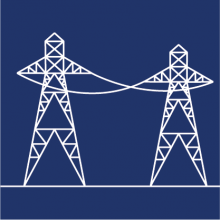 Blue and white icon of transmission lines