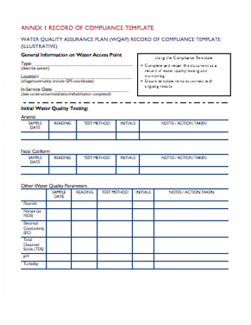 WQAP Annex 1: WQAP Record and Compliance Template